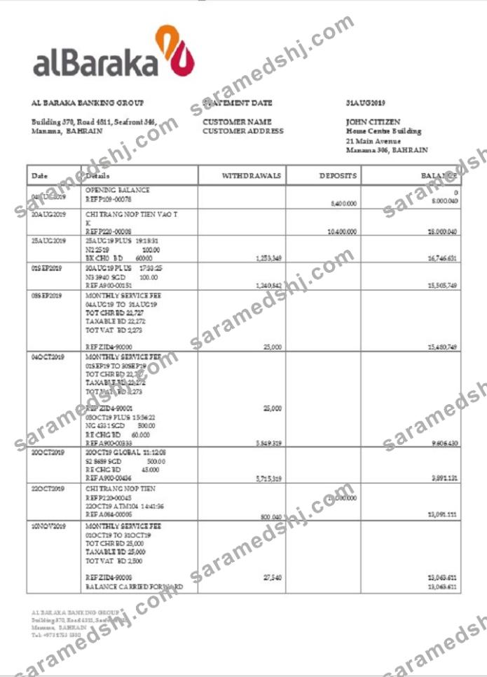 Bahrain Al Baraka bank statement